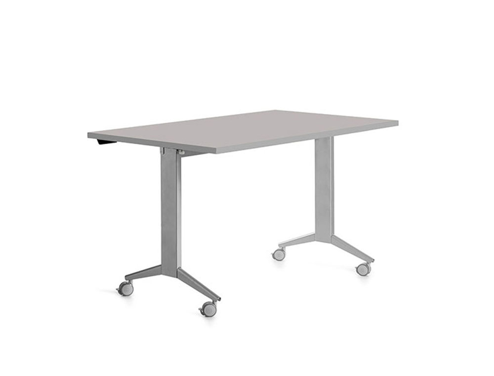 MESA DE OFICINA ROCADA 140X80CM CON TABLERO ABATIBLE 90 ACABADO FD02 ALUMINIO/GRIS