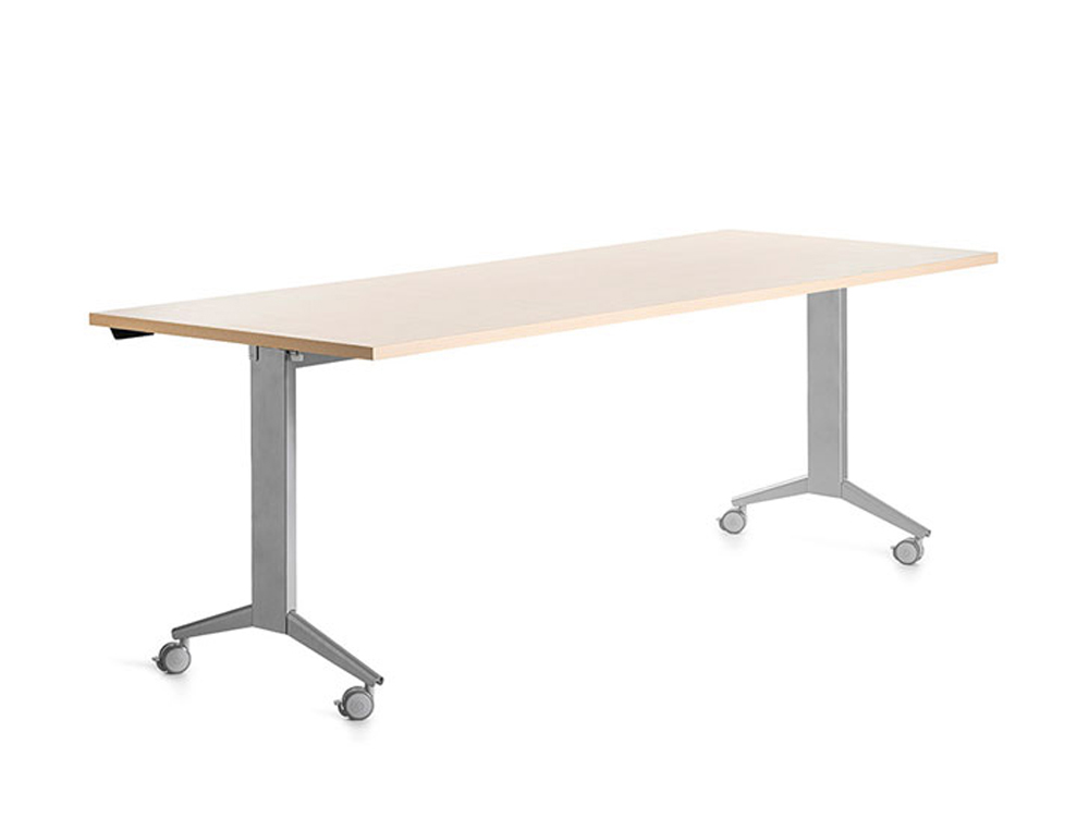 MESA DE OFICINA ROCADA 180X80CM CON TABLERO ABATIBLE 90 ACABADO FD01 ALUMINIO/HAYA