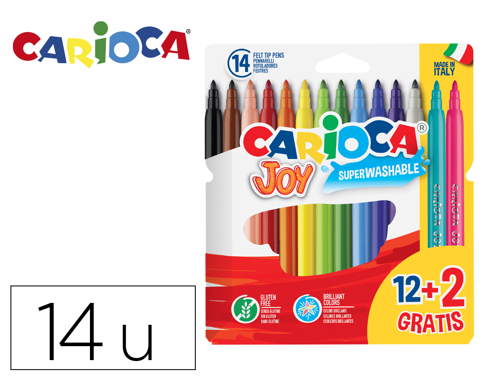 ROTULADOR CARIOCA JOY ESTUCHE DE 12 UNIDADES COLORES SURTIDOS + 2 GRATIS