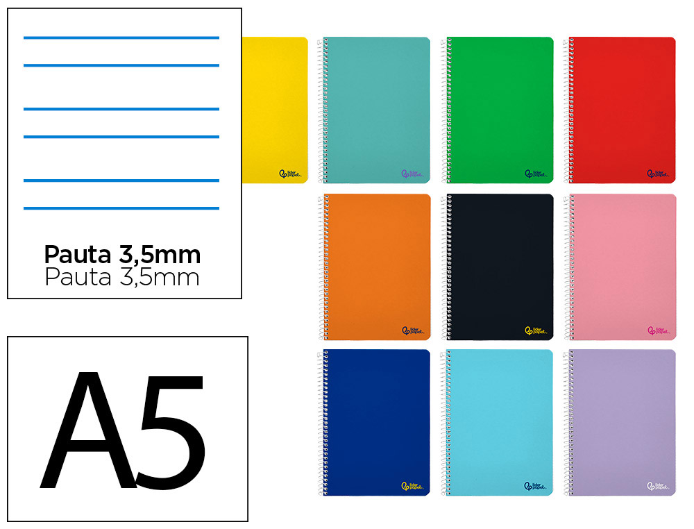 CUADERNO ESPIRAL LIDERPAPEL A5 SMART TAPA BLANDA 80H 75GR PAUTA 3,5MM CON MARGEN COLORES SURTIDOS