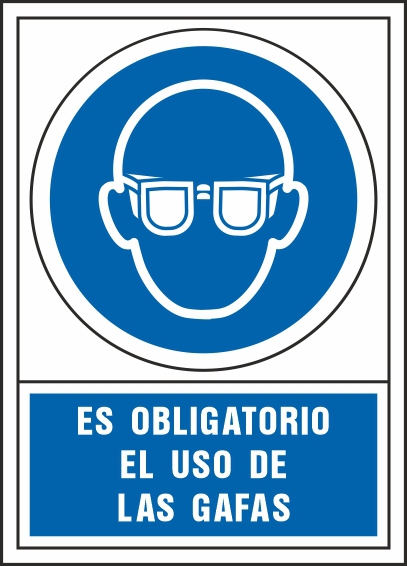 PICTOGRAMA SYSSA SEAL DE OBLIGACION ES OBLIGATORIO EL USO DE LAS GAFAS EN PVC 245X345 MM
