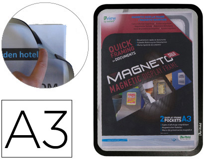 MARCO PORTA ANUNCIOS DJOIS MAGNETO DIN A3 CON 4 BANDAS MAGNETICAS EN EL DORSO COLOR NEGRO PACK DE 2 UNIDADES