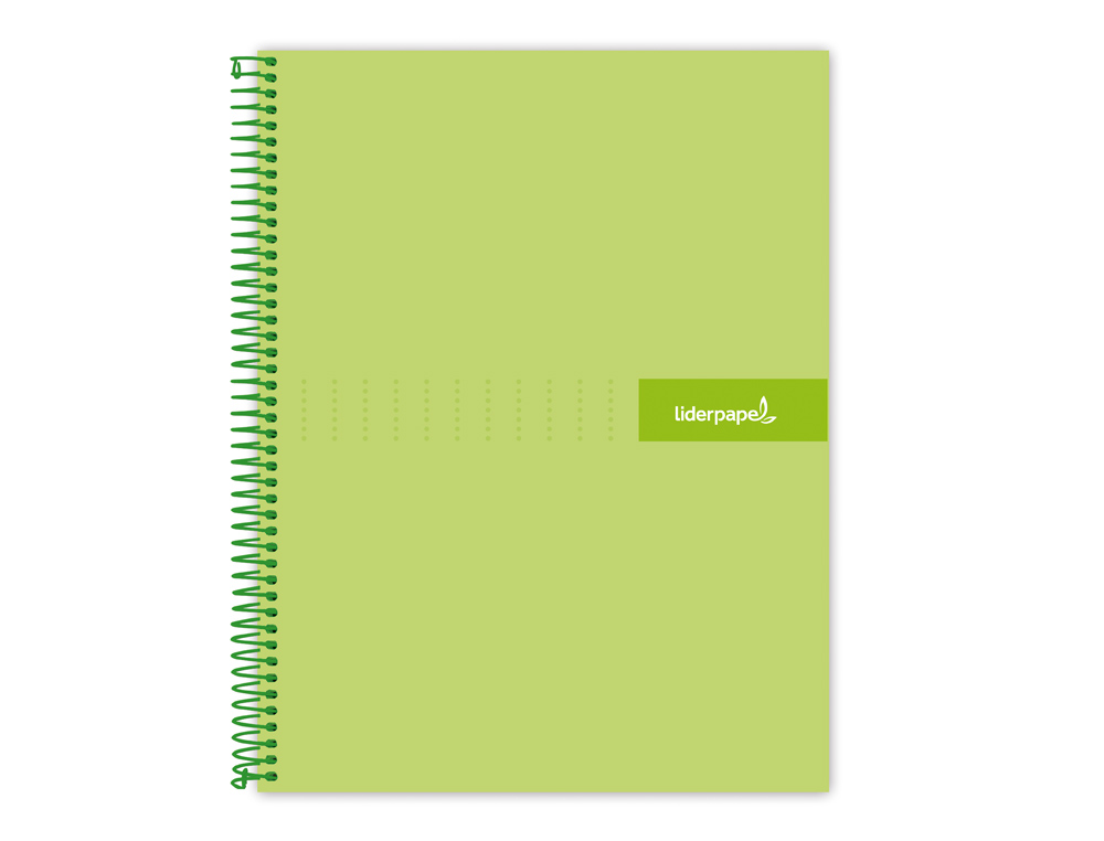 CUADERNO ESPIRAL LIDERPAPEL A4 MICRO CRAFTY TAPA FORRADA 120H 90 GR CUADRO 5MM 5 BANDAS 4 COLORES COLOR VERDE