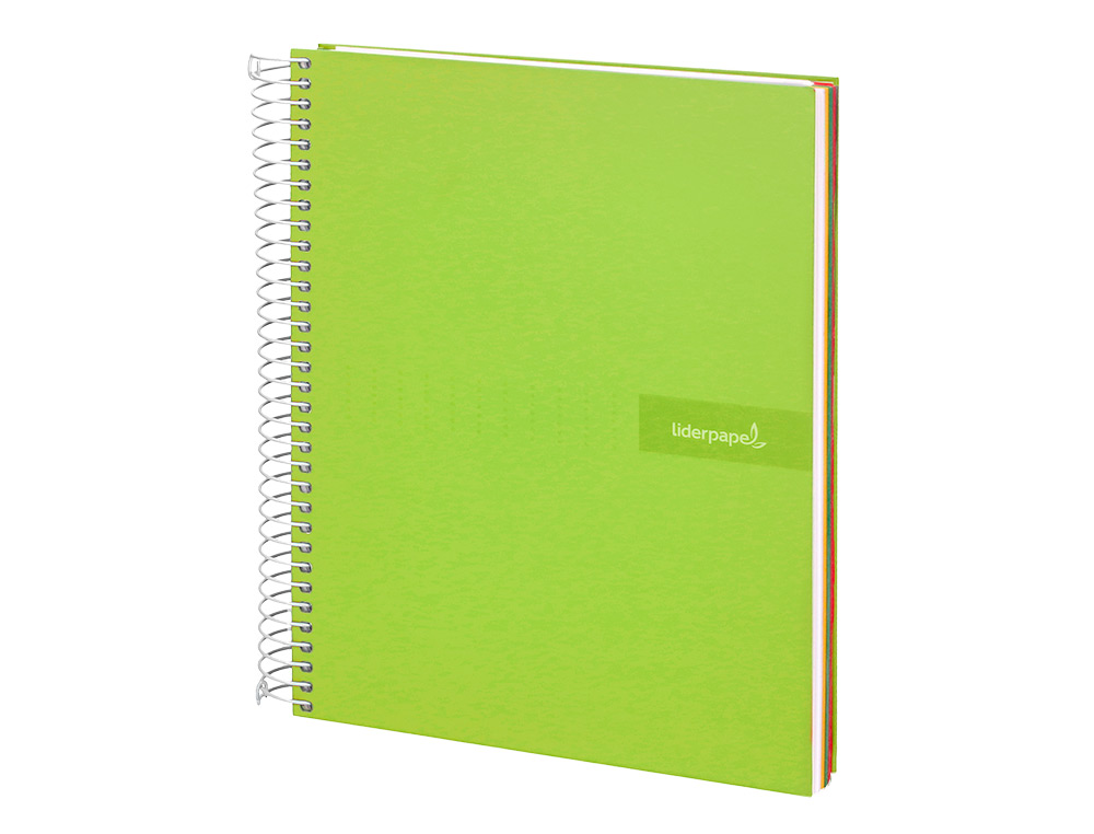 CUADERNO ESPIRAL LIDERPAPEL A4 MICRO CRAFTY TAPA FORRADA 120H 90 GR CUADRO 5MM 5 BANDAS 4 COLORES COLOR VERDE
