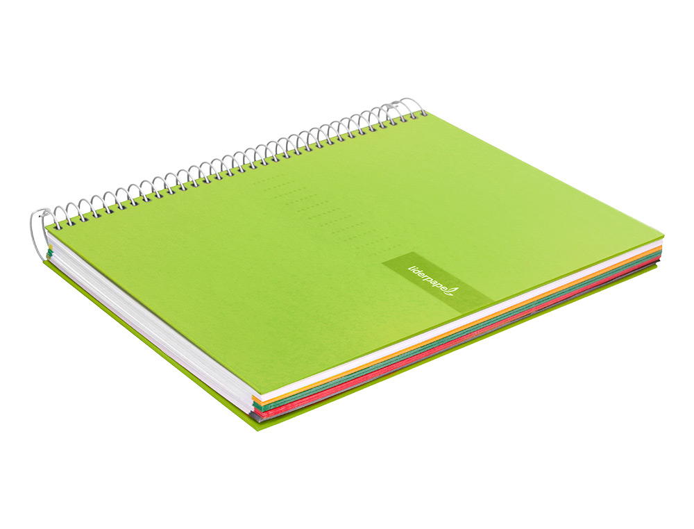 CUADERNO ESPIRAL LIDERPAPEL A4 MICRO CRAFTY TAPA FORRADA 120H 90 GR CUADRO 5MM 5 BANDAS 4 COLORES COLOR VERDE