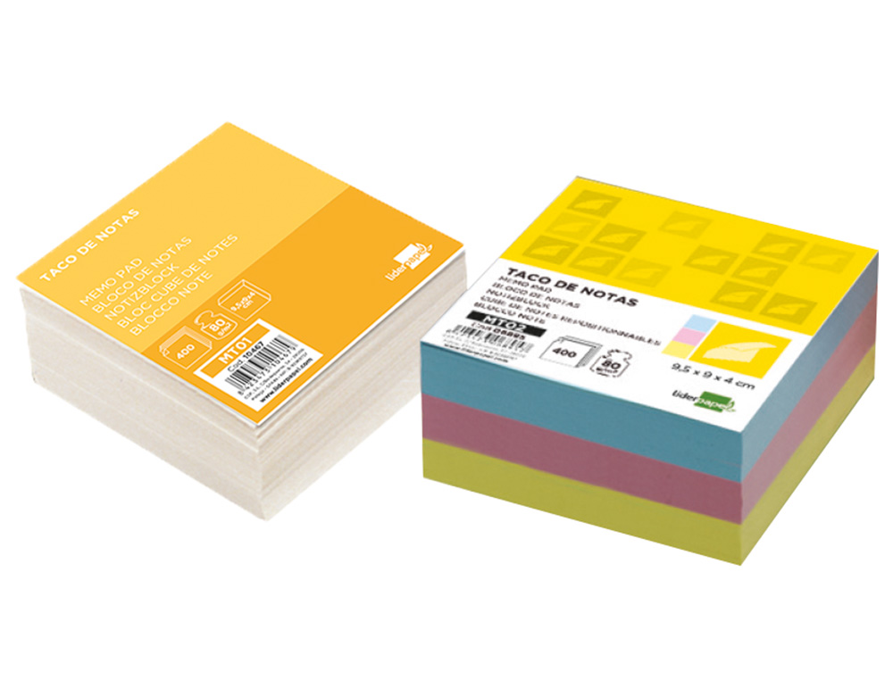 TACO PAPEL LIDERPAPEL SIN ENCOLAR BLANCO 400 HOJAS 95X90X40 MM 80 GR