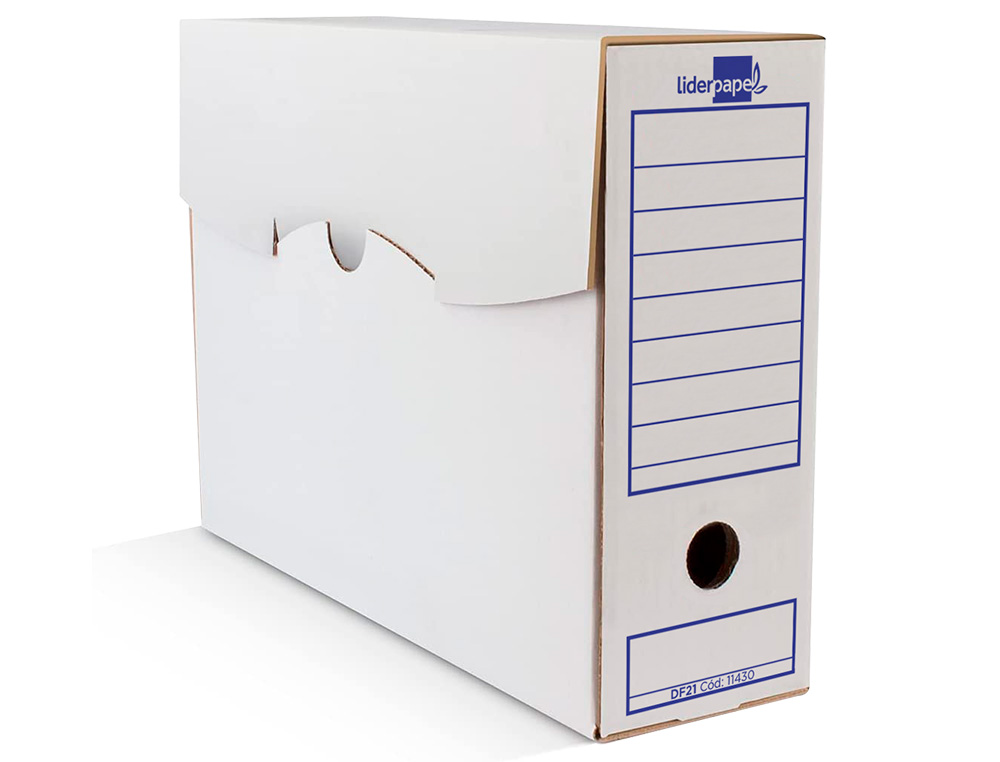 CAJA ARCHIVO DEFINITIVO LIDERPAPEL FOLIO CARTON RECICLADO 400G/M2 LOMO 100 MM BLANCO 365X100X251 MM