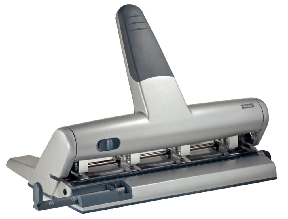 TALADRADOR PETRUS 514 METALICO COLOR PLATA 4 PUNZONES MOVILES CAPACIDAD 30 HOJAS