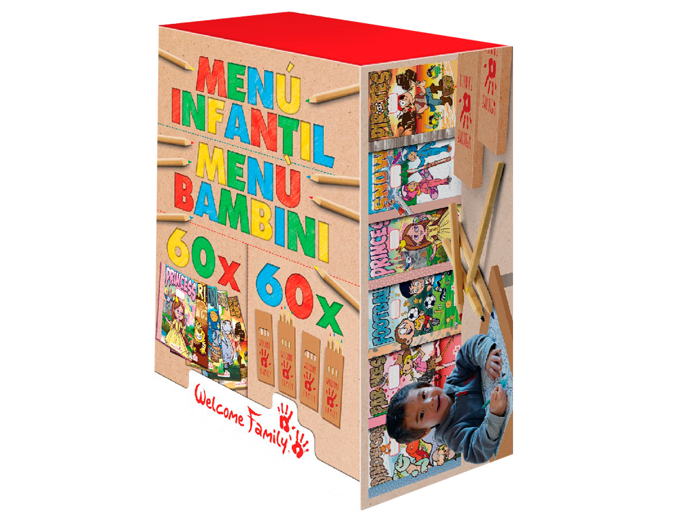 KIT PARA COLOREAR WELCOME FAMILY CON 60 CUADERNOS PARA COLOREAR Y 60 CAJAS DE 4 LAPICES DE COLORES SURTIDOS