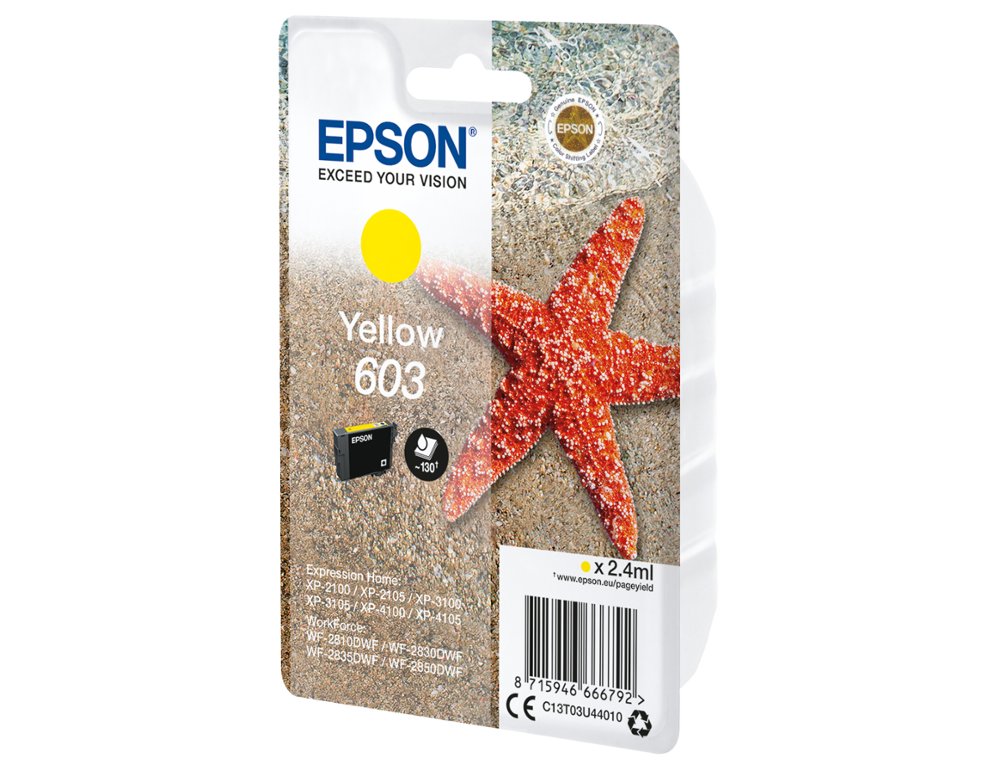 INK-JET EPSON 603 XP-2100 / 2105 / 3100 / 4100 / WF-2810 / 2830 / 2835 / 2850 AMARILLO 130 PAGINAS