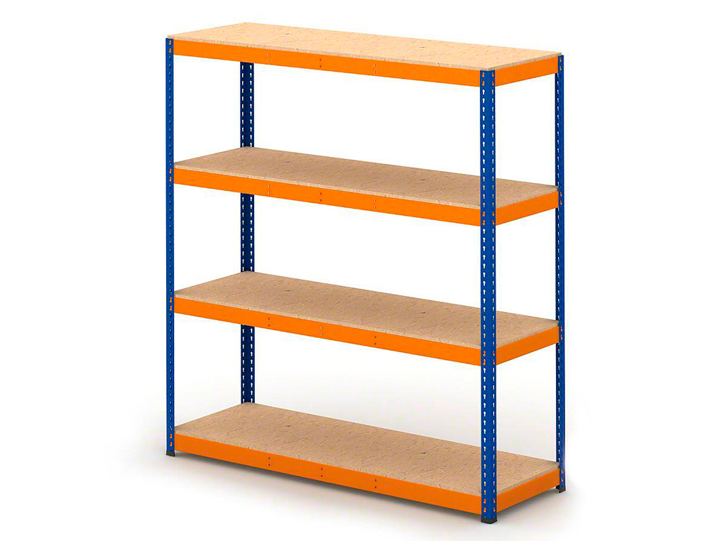 ESTANTERIA METALICA AR STABIL XL 200X150X60 CM 4 ESTANTES 500 KG POR ESTANTE BANDEJA DE MADERA SIN TORNILLOS COLOR
