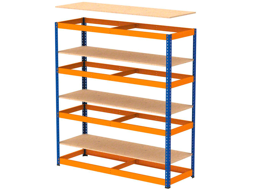 ESTANTERIA METALICA AR STABIL XL 200X150X60 CM 4 ESTANTES 500 KG POR ESTANTE BANDEJA DE MADERA SIN TORNILLOS COLOR