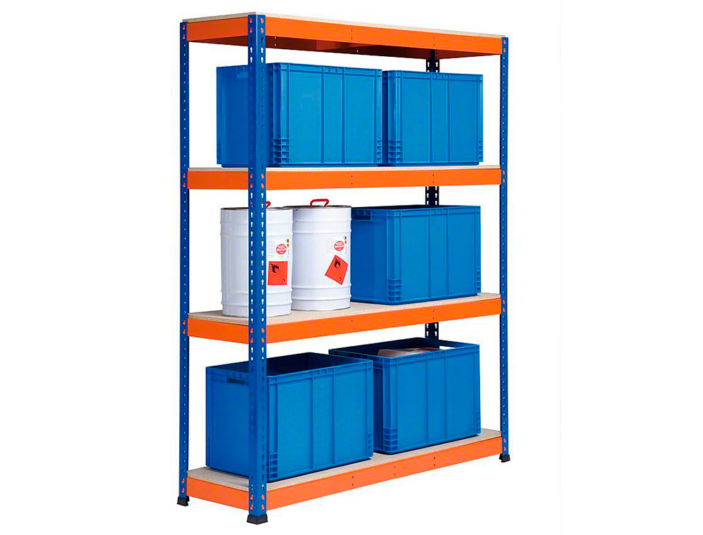 ESTANTERIA METALICA AR STABIL XL 200X150X60 CM 4 ESTANTES 500 KG POR ESTANTE BANDEJA DE MADERA SIN TORNILLOS COLOR