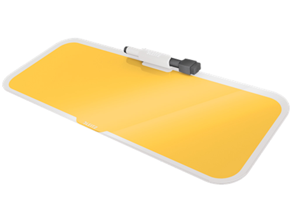 PIZARRA LEITZ COSY SOBREMESA CRISTAL CON ROTULADOR Y BORRADOR AMARILLO 150X60X380 MM