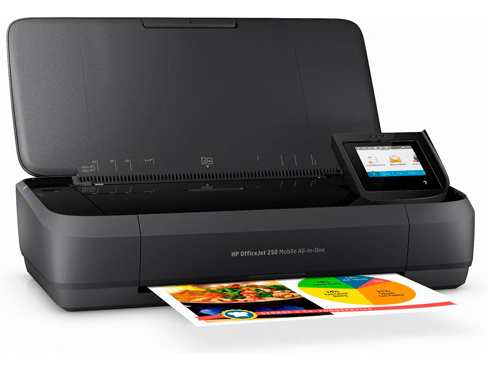 EQUIPO MULTIFUNCION PORTATIL HP OFFICEJET 250 WIFI 4800X1200 TINTA 10 PPM NEGRO 7 COLOR PPM ESCANER COPIADORA