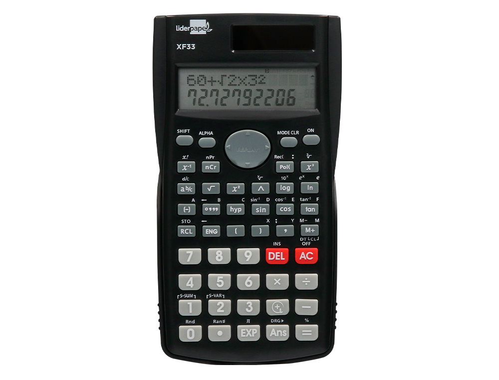 CALCULADORA LIDERPAPEL CIENTIFICA XF33 12 DIGITOS 240 FUNCIONES CON TAPA SOLAR Y PILAS COLOR NEGRO 156X85X20