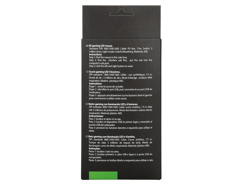 RATON Q-CONNECT OPTICO CON CABLE 800/1200/1600 DPI 4 BOTONES ILUMINACION LED NEGRO