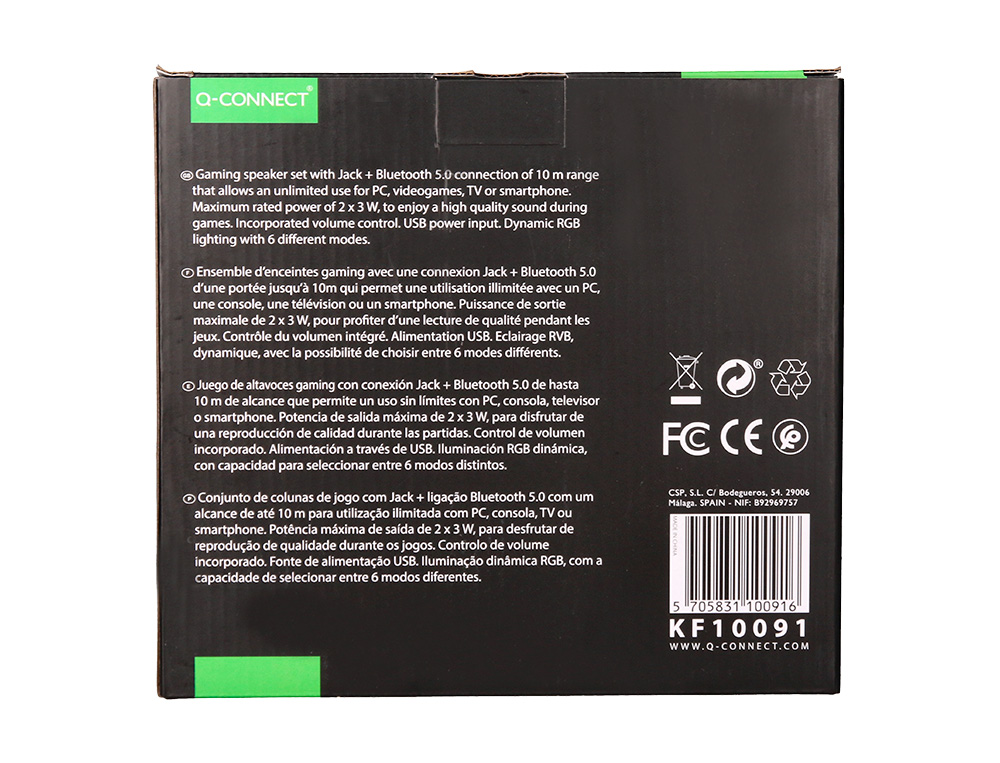 ALTAVOCES Q-CONNECT BLUETOOTH CON ILUMINACIN RGB POT ENCIA MAXIMA 2X3W CONTROL DE VOLUMEN COLOR NEGRO