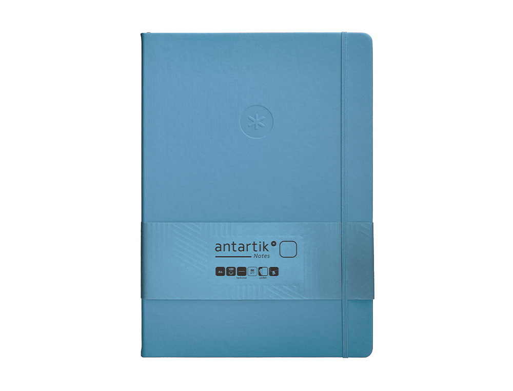 CUADERNO CON GOMILLA ANTARTIK NOTES TAPA DURA A4 HOJAS LISAS AZUL CLARO 100 HOJAS 80 GR FSC