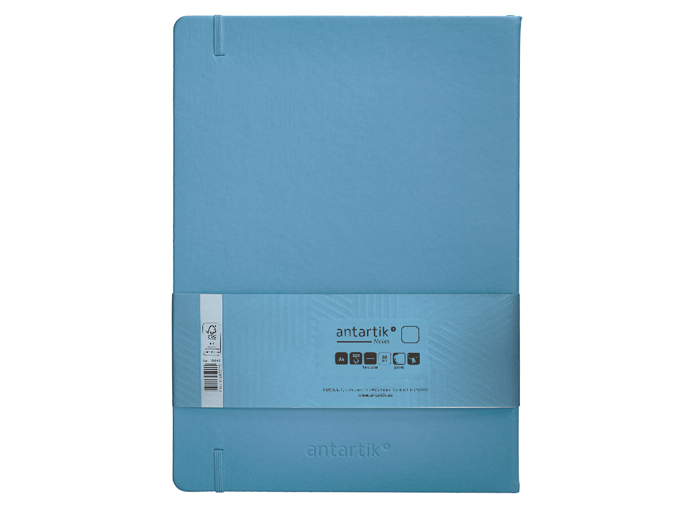 CUADERNO CON GOMILLA ANTARTIK NOTES TAPA DURA A4 HOJAS LISAS AZUL CLARO 100 HOJAS 80 GR FSC