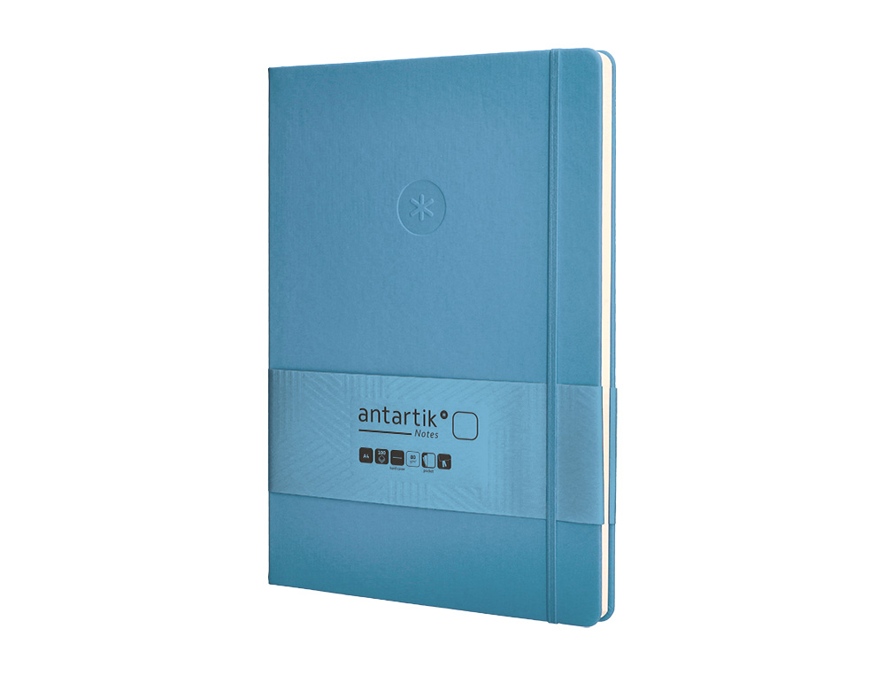 CUADERNO CON GOMILLA ANTARTIK NOTES TAPA DURA A4 HOJAS LISAS AZUL CLARO 100 HOJAS 80 GR FSC