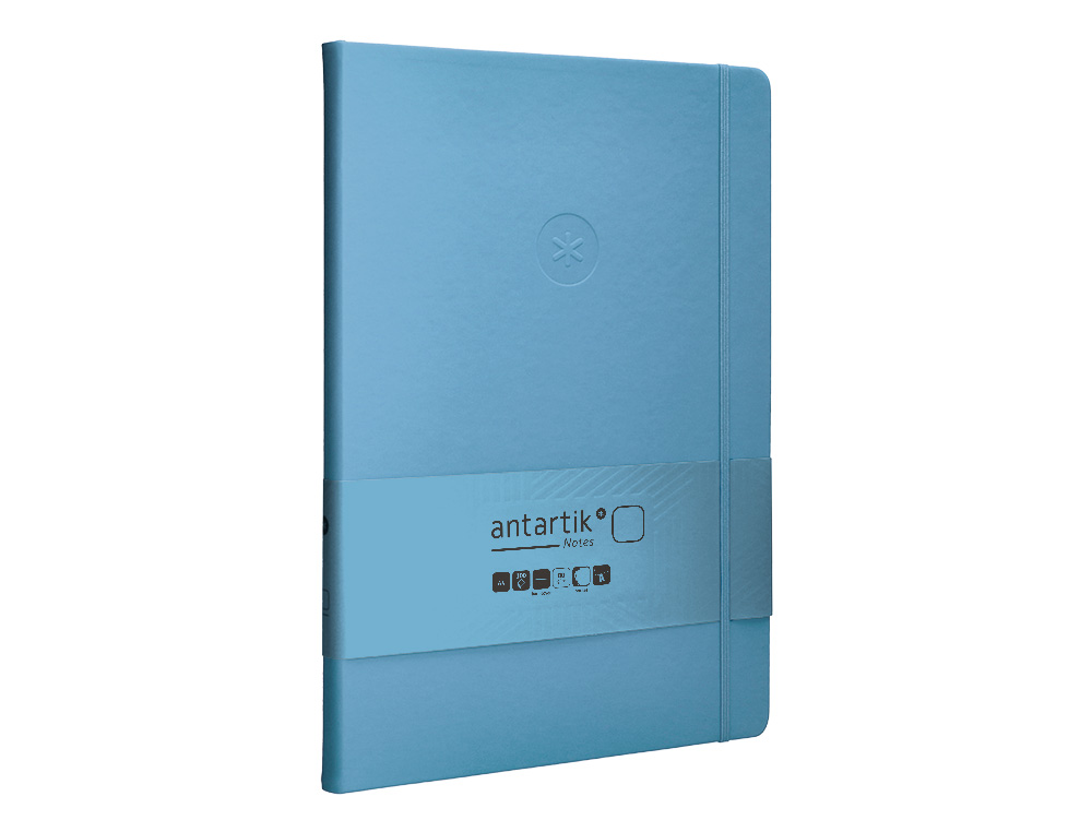 CUADERNO CON GOMILLA ANTARTIK NOTES TAPA DURA A4 HOJAS LISAS AZUL CLARO 100 HOJAS 80 GR FSC