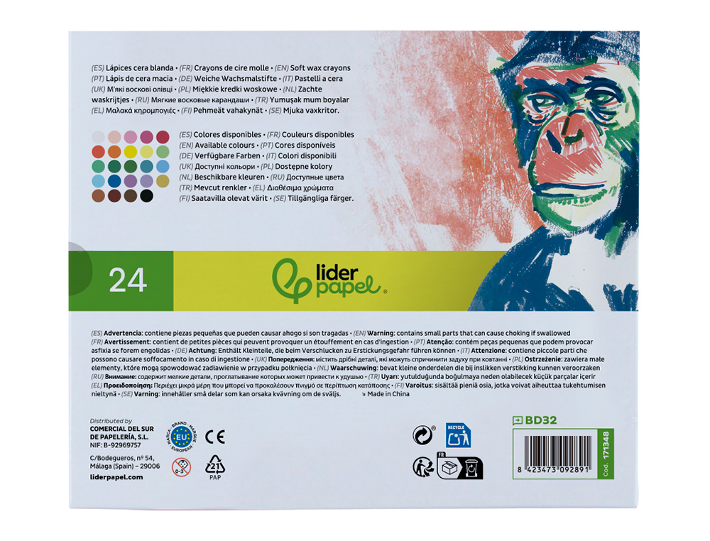 LAPICES CERA BLANDA LIDERPAPEL REDONDA CAJA DE 24 UNIDADES COLORES SURTIDOS