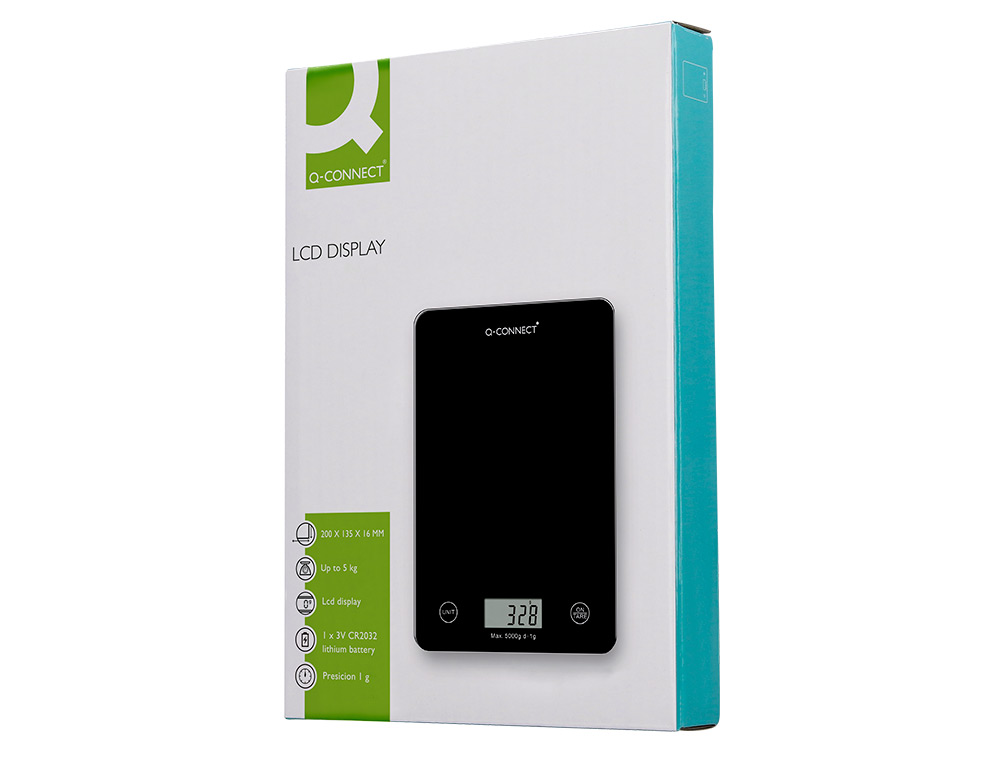BASCULA PRECISION Q-CONNECT DIGITAL CON PANTALLA LCD PRECISION 1 GR CAPACIDAD DE 5 GR A 5 KG 200X135X16MM
