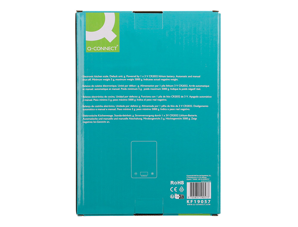 BASCULA PRECISION Q-CONNECT DIGITAL CON PANTALLA LCD PRECISION 1 GR CAPACIDAD DE 5 GR A 5 KG 200X135X16MM