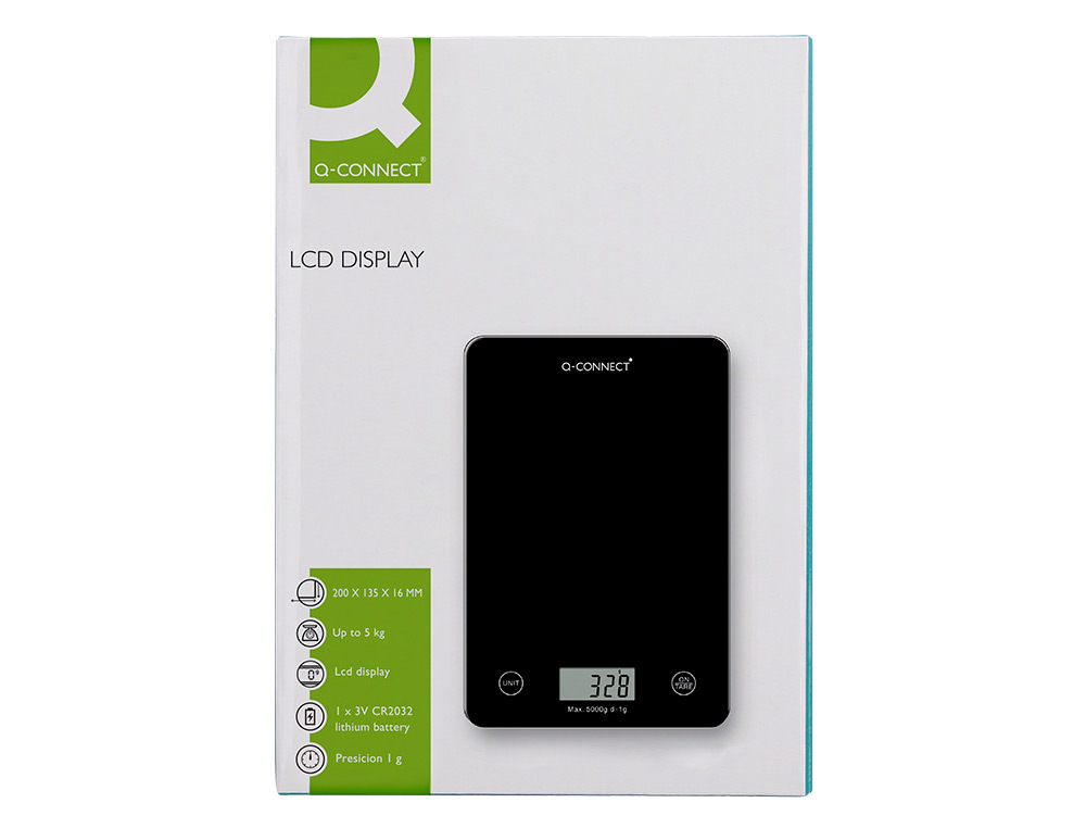 BASCULA PRECISION Q-CONNECT DIGITAL CON PANTALLA LCD PRECISION 1 GR CAPACIDAD DE 5 GR A 5 KG 200X135X16MM