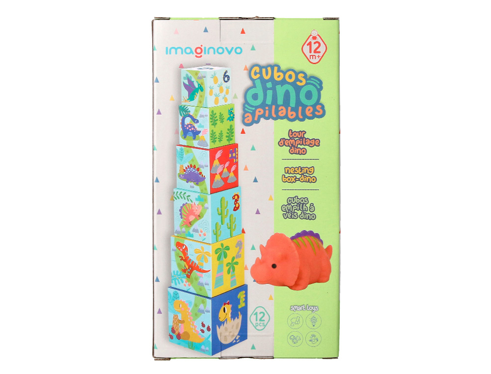 JUEGO INFANTIL IMAGINOVO CUBOS APILABLES NIDOS DINOSAURIOS +12 MESES 12 PIEZAS 13X13X13CM