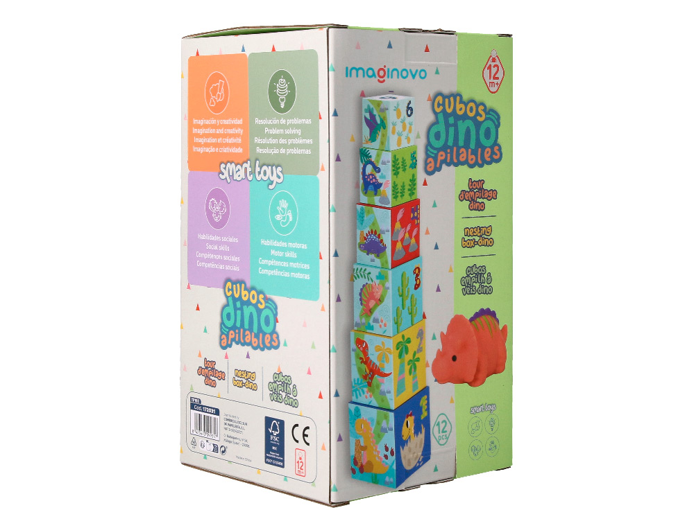 JUEGO INFANTIL IMAGINOVO CUBOS APILABLES NIDOS DINOSAURIOS +12 MESES 12 PIEZAS 13X13X13CM