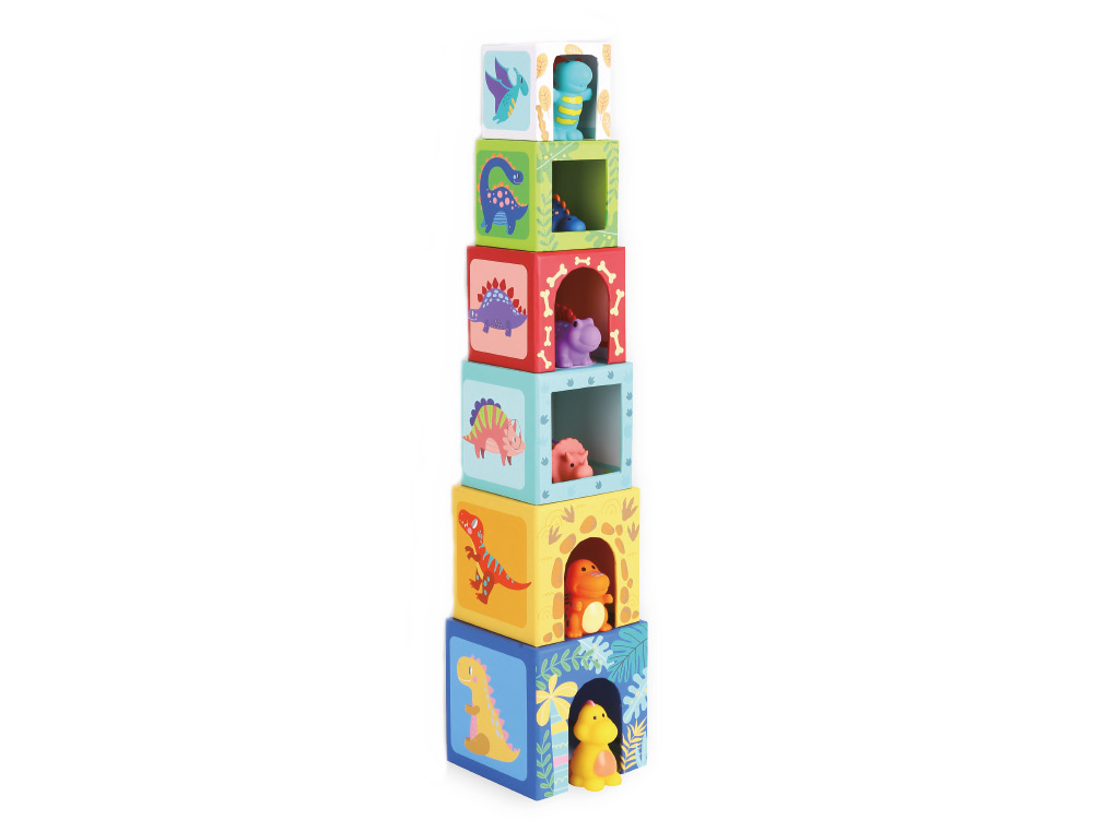 JUEGO INFANTIL IMAGINOVO CUBOS APILABLES NIDOS DINOSAURIOS +12 MESES 12 PIEZAS 13X13X13CM