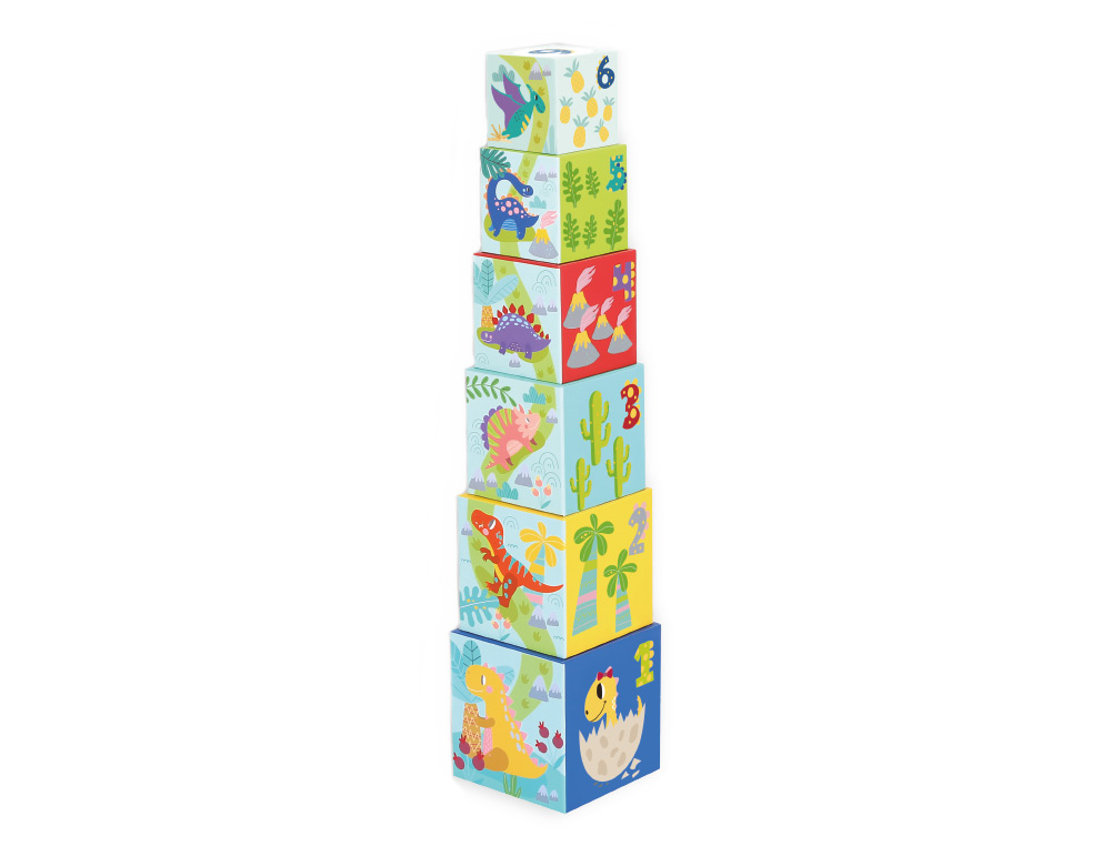 JUEGO INFANTIL IMAGINOVO CUBOS APILABLES NIDOS DINOSAURIOS +12 MESES 12 PIEZAS 13X13X13CM