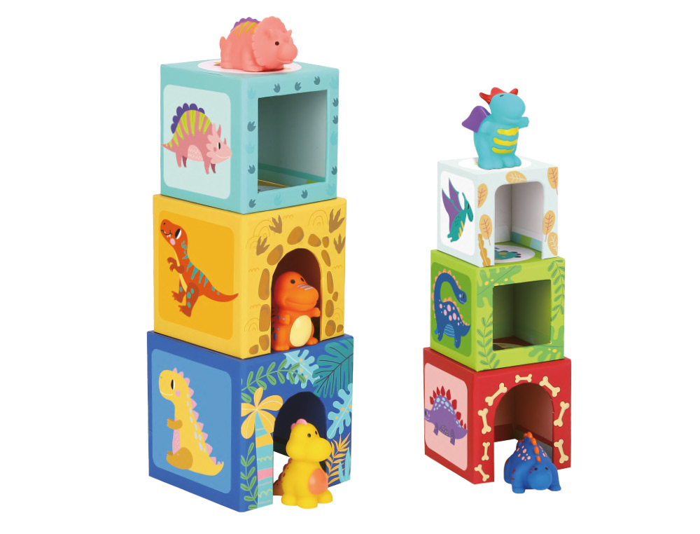 JUEGO INFANTIL IMAGINOVO CUBOS APILABLES NIDOS DINOSAURIOS +12 MESES 12 PIEZAS 13X13X13CM