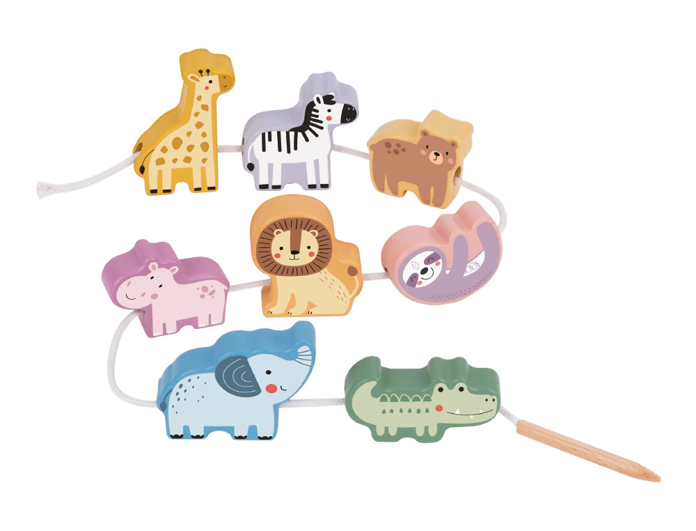 JUEGO INFANTIL IMAGINOVO MADERA CUENTAS ANIMALES PARA ENHEBRAR +24 MESES 13 PIEZAS 27X6,5X6,5CM