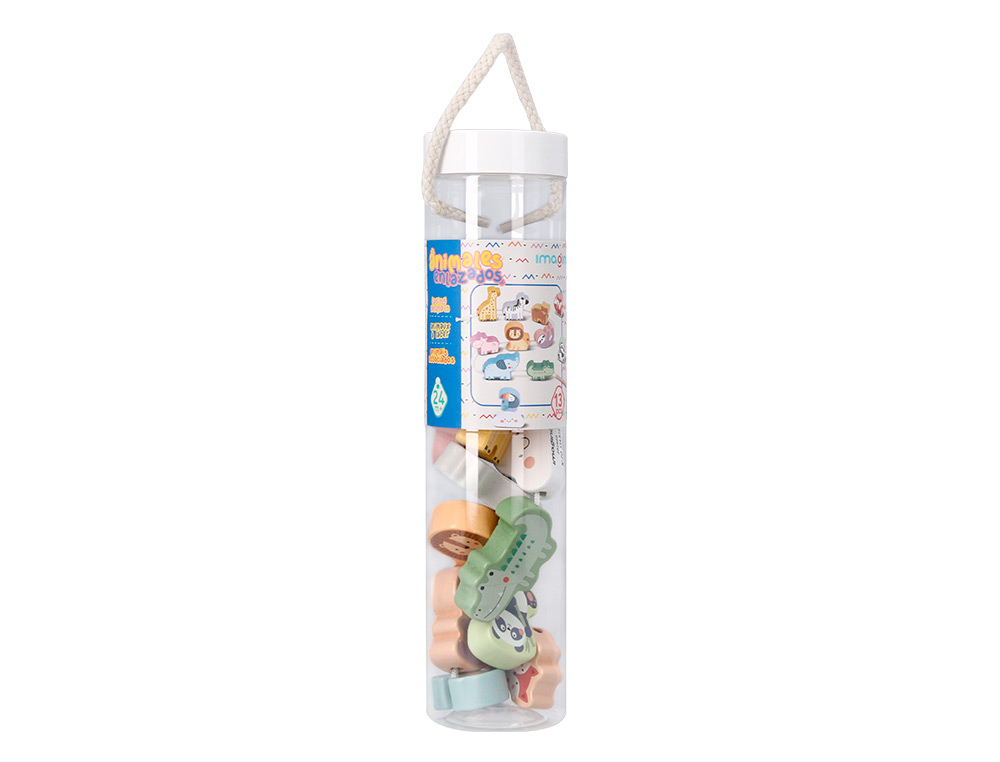 JUEGO INFANTIL IMAGINOVO MADERA CUENTAS ANIMALES PARA ENHEBRAR +24 MESES 13 PIEZAS 27X6,5X6,5CM