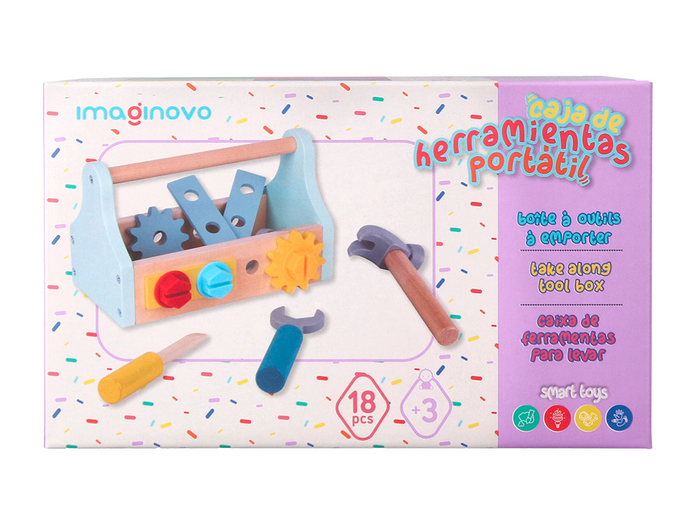 JUEGO INFANTIL IMAGINOVO MADERA MALETIN DE HERRAMIENTAS +3 AÑOS 18 PIEZAS 21,4X13,2X11CM