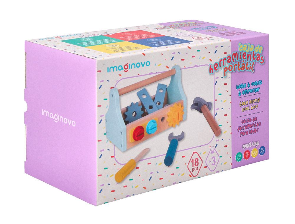 JUEGO INFANTIL IMAGINOVO MADERA MALETIN DE HERRAMIENTAS +3 AÑOS 18 PIEZAS 21,4X13,2X11CM