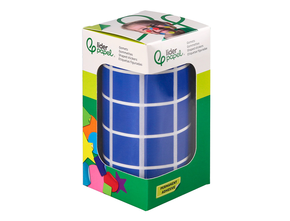 GOMETS LIDERPAPEL AUTOADHESIVO CUADRADO 20X20 MM AZUL ROLLO DE 2000 UNIDADES EN CAJA DE CARTON