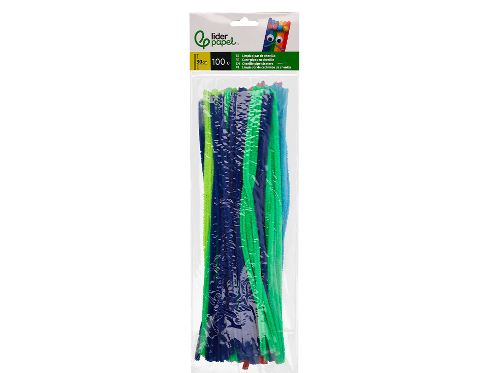 LIMPIAPIPAS DE CHENILLA LIDERPAPEL 30 CM COLORES MATE SURTIDOS BOLSA DE 100 UNIDADES