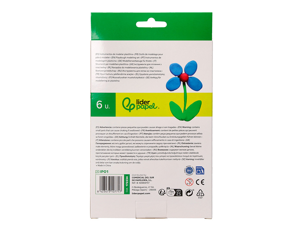 INSTRUMENTOS DE MODELAR LIDERPAPEL PARA PLASTILINA DE PLASTICO CAJA DE 6 PIEZAS