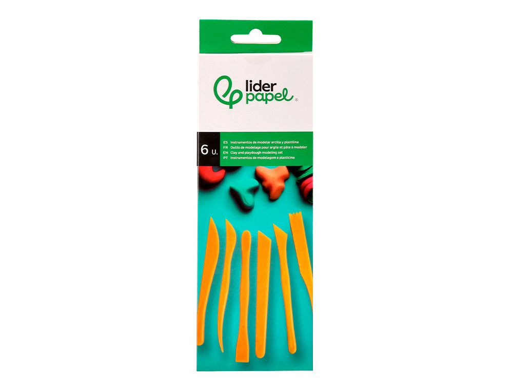 INSTRUMENTOS DE MODELAR LIDERPAPEL PARA ARCILLA Y PLASTILINA CAJA DE 6 PIEZAS SURTIDAS