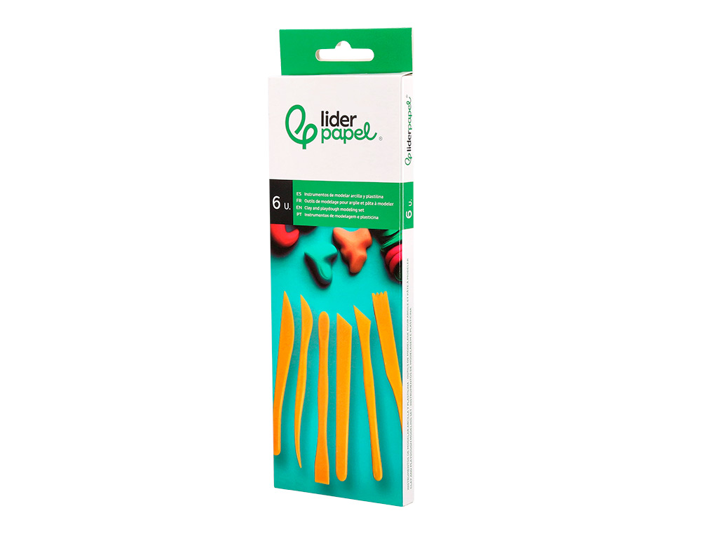 INSTRUMENTOS DE MODELAR LIDERPAPEL PARA ARCILLA Y PLASTILINA CAJA DE 6 PIEZAS SURTIDAS