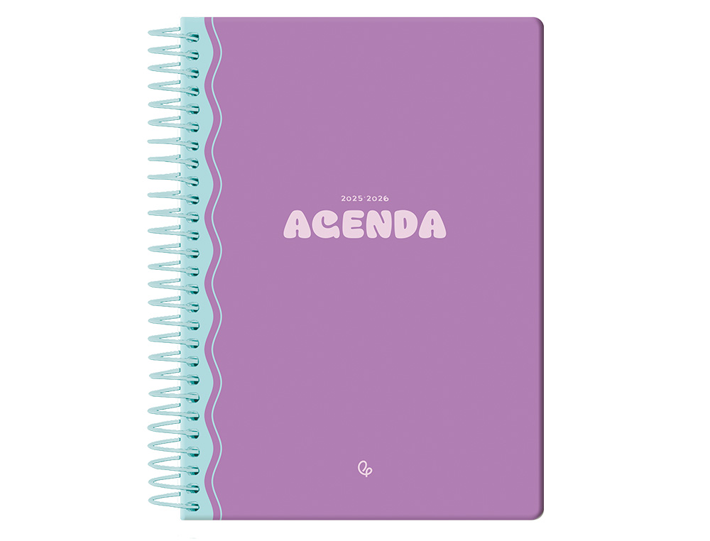 AGENDA ESCOLAR LIDERPAPEL 25-26 ESPIRAL CLASSIC MORADO SEMANA VISTA A5 BILINGÜE PAPEL FSC 70 GR