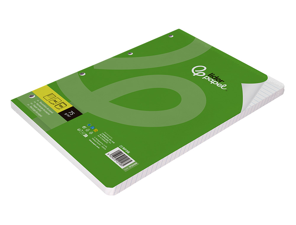 RECAMBIO LIDERPAPEL A4 100 HOJAS 75GR HORIZONTAL CON MARGEN 4 TALADROS