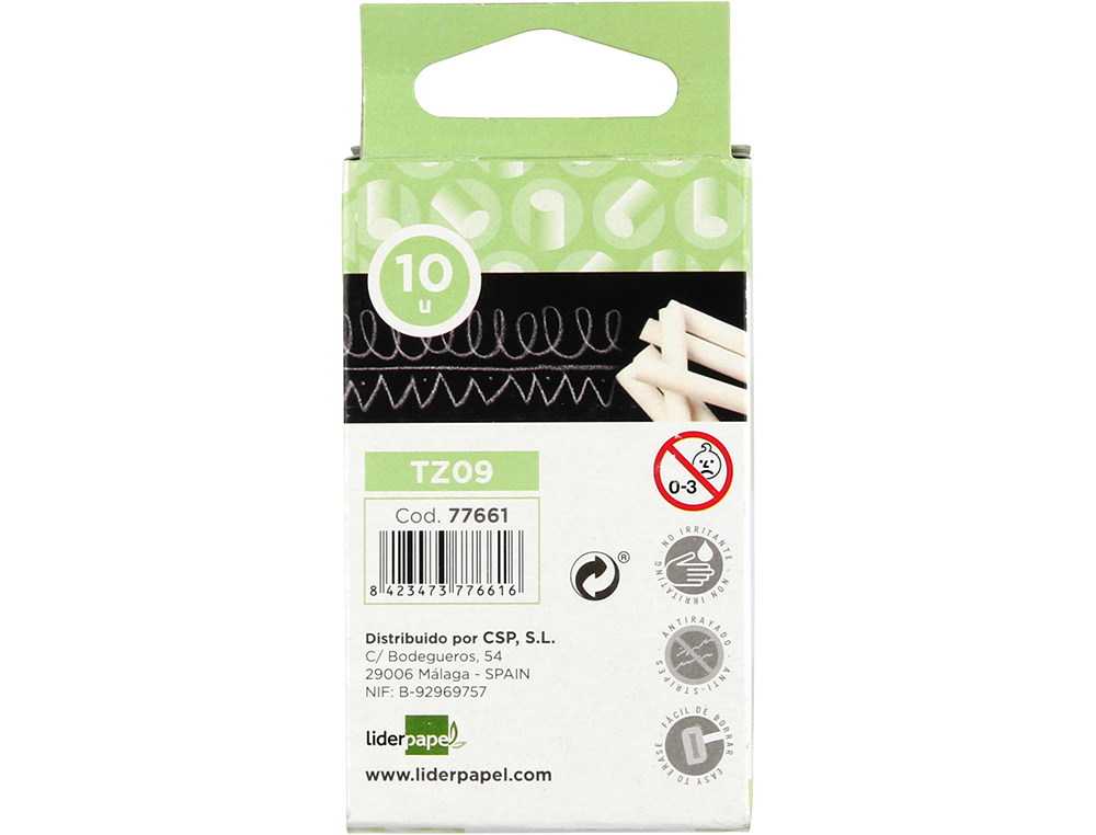 TIZA BLANCA ANTIPOLVO LIDERPAPEL CAJA DE 10 UNIDADES