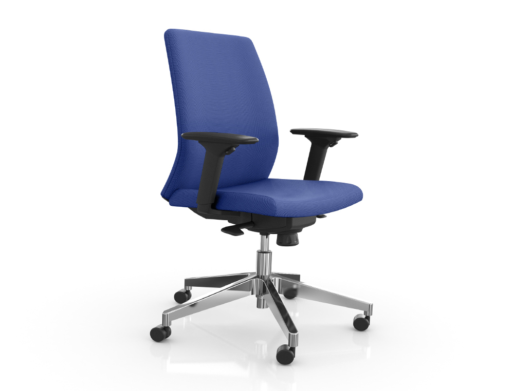 SILLA ROCADA DIRECCION BRAZOS REGULABLES BASE ALUMINIO RESPALDO Y ASIENTO TELA IGNIFUGA AZUL 680X630X990 MM