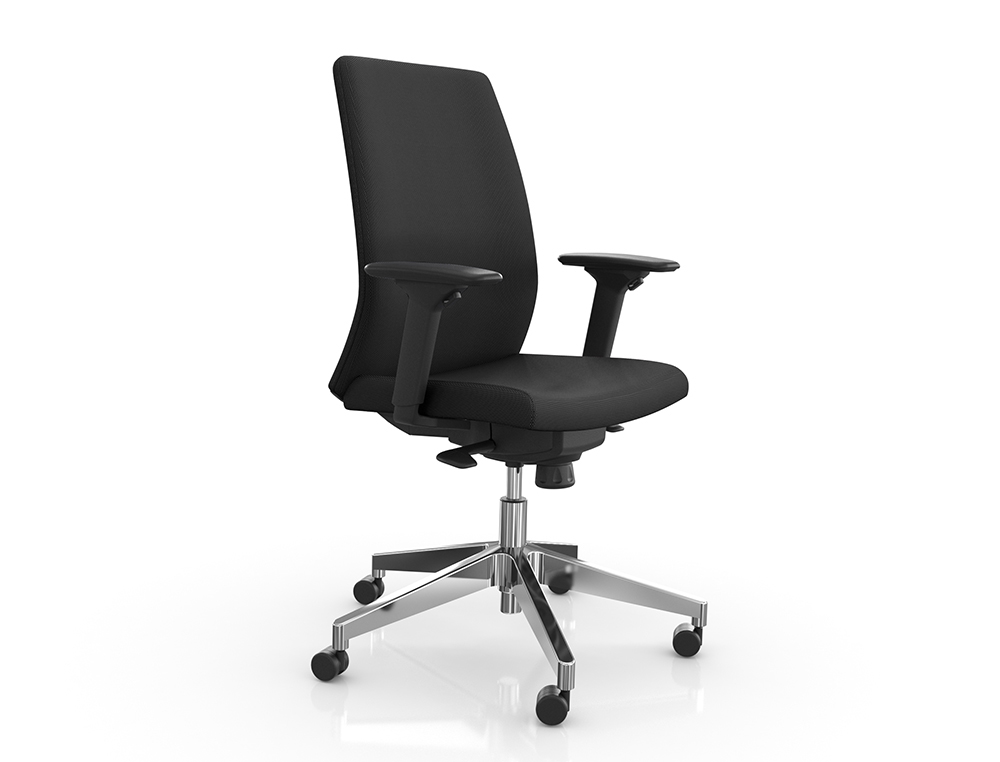SILLA ROCADA DIRECCION BRAZOS REGULABLES BASE ALUMINIO RESPALDO Y ASIENTO TELA IGNIFUGA NEGRO 680X630X990 MM