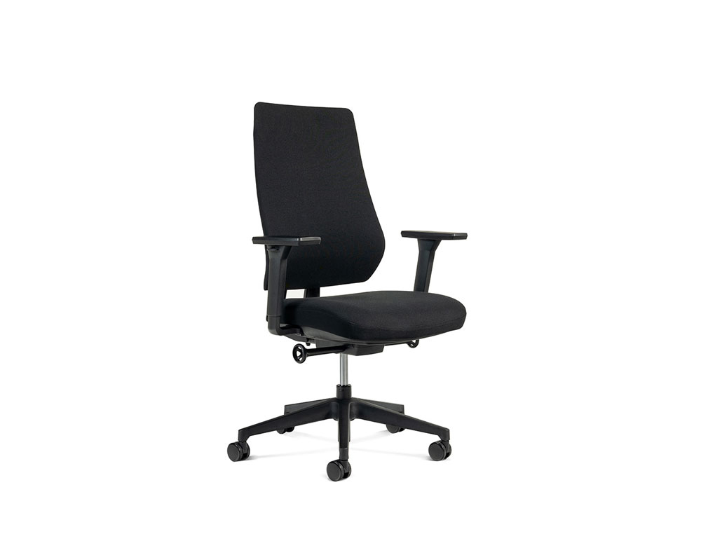 SILLA ROCADA DIRECCION CON BRAZOS REGULABLES BASE POLIMERO RESPALDO Y ASIENTO EN TELA IGNIFUGA NEGRO